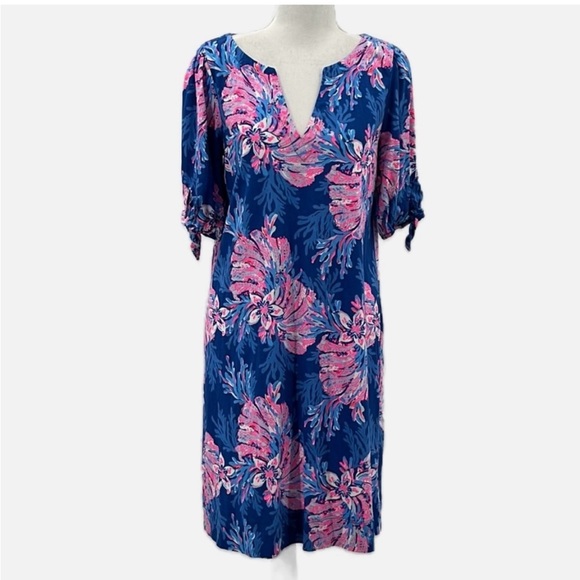 Lilly Pulitzer Easley Cotton Short Sleeve Dress in For The Fans - Size Large NWT - Picture 3 of 6